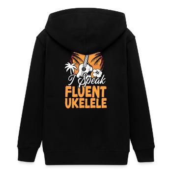 Ukulélé hawaïen Uke I Speak - Veste à capuche ado bio Stanley/Stella - noir - Dos - AI Model Teenager Male light (155cm)