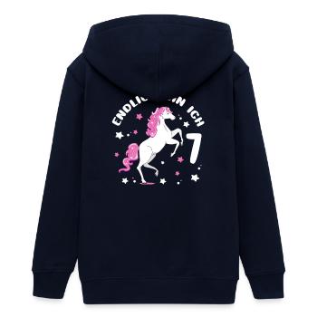 7 Jahre alt Pferd Endlich Bin Ich 7 Mädchen 7. - Teens Organic Zip-up Hoodie by Stanley/Stella - navy - Back - AI Model Teenager Male light (155cm)