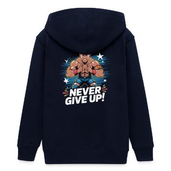 Niemals aufgeben, Wrestler-Held - Teenager Organic Kapuzenjacke Mini Cultivator von Stanley/Stella - Navy - Hinten - AI Model Teenager Male light (155cm)