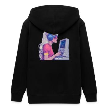 Retro Gamer Girl im Neonstil - Teenager Organic Kapuzenjacke Mini Cultivator von Stanley/Stella - Schwarz - Hinten - AI Model Teenager Male light (155cm)