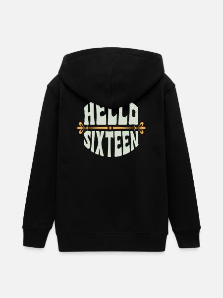Hello Sixteen 16 Years Retro - Teens Organic Zip-up Hoodie by Stanley/Stella - black
