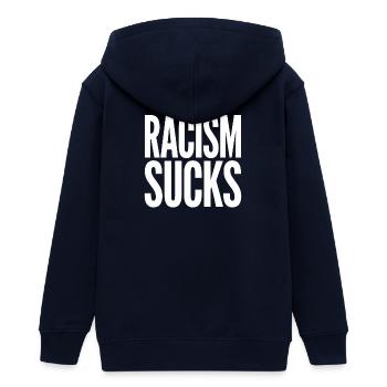 Rassismus ist schrecklich – Cooles Pride-Logo - Teenager Organic Kapuzenjacke Mini Cultivator von Stanley/Stella - Navy - Hinten - AI Model Teenager Male light (155cm)