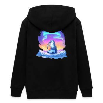 Aurora-Pinguin mit Getränk - Teenager Organic Kapuzenjacke Mini Cultivator von Stanley/Stella - Schwarz - Hinten - AI Model Teenager Male light (155cm)