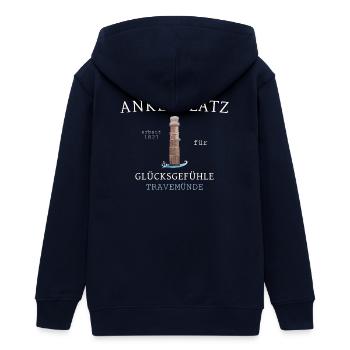 My anchorage Travemünde lighthouse, drawing - Teens Organic Zip-up Hoodie by Stanley/Stella - navy - Back - AI Model Teenager Male light (155cm)