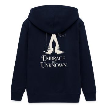Moonlit Path: Embrace the Unknown - Teens Organic Zip-up Hoodie by Stanley/Stella - navy - Back - AI Model Teenager Male light (155cm)