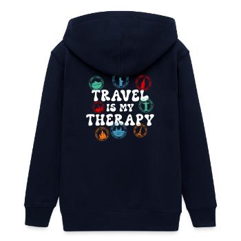 Tampon de passeport cadeau d’aventure de voyage dans le monde - Veste à capuche ado bio Stanley/Stella - marine - Dos - AI Model Teenager Male light (155cm)