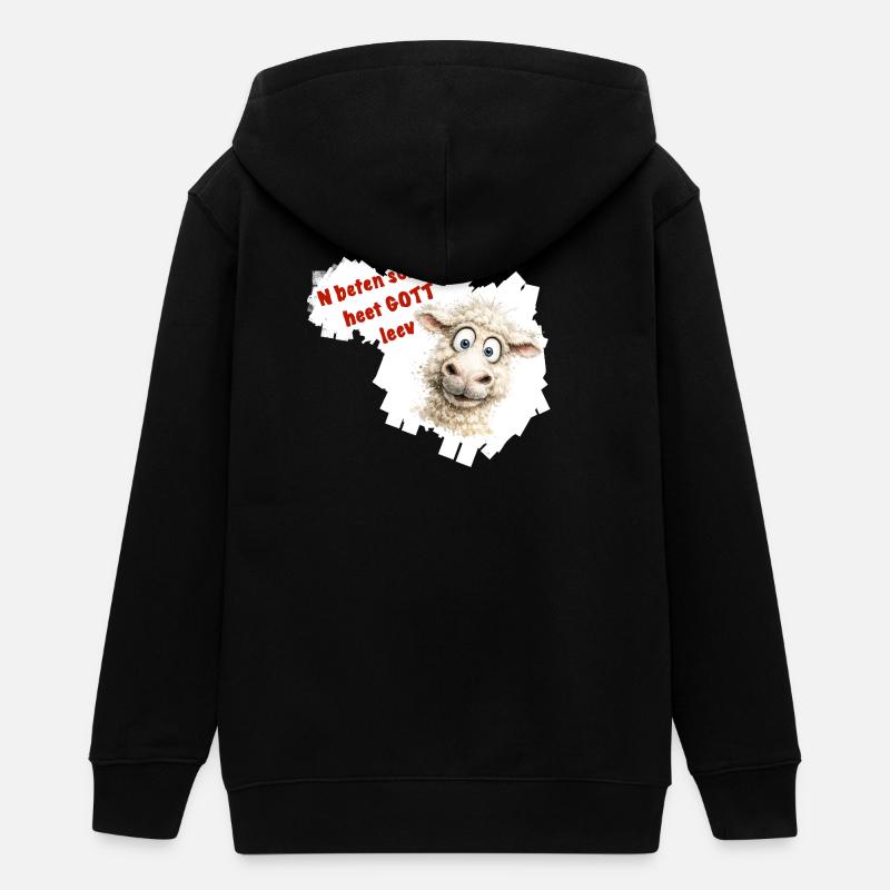 Dessin animé drôle de mouton avec texte rouge - Veste à capuche ado bio Stanley/Stella - noir