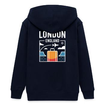London England Travel Motif City Trip - Teens Organic Zip-up Hoodie by Stanley/Stella - navy - Back - AI Model Teenager Male light (155cm)