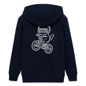 Kawaii Cat BMX Bike - Teens Organic Zip-up Hoodie by Stanley/Stella - navy - Back - AI Model Teenager Male light (155cm)