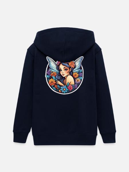 Winged Floral Fairyland - Teens Organic Zip-up Hoodie by Stanley/Stella - black