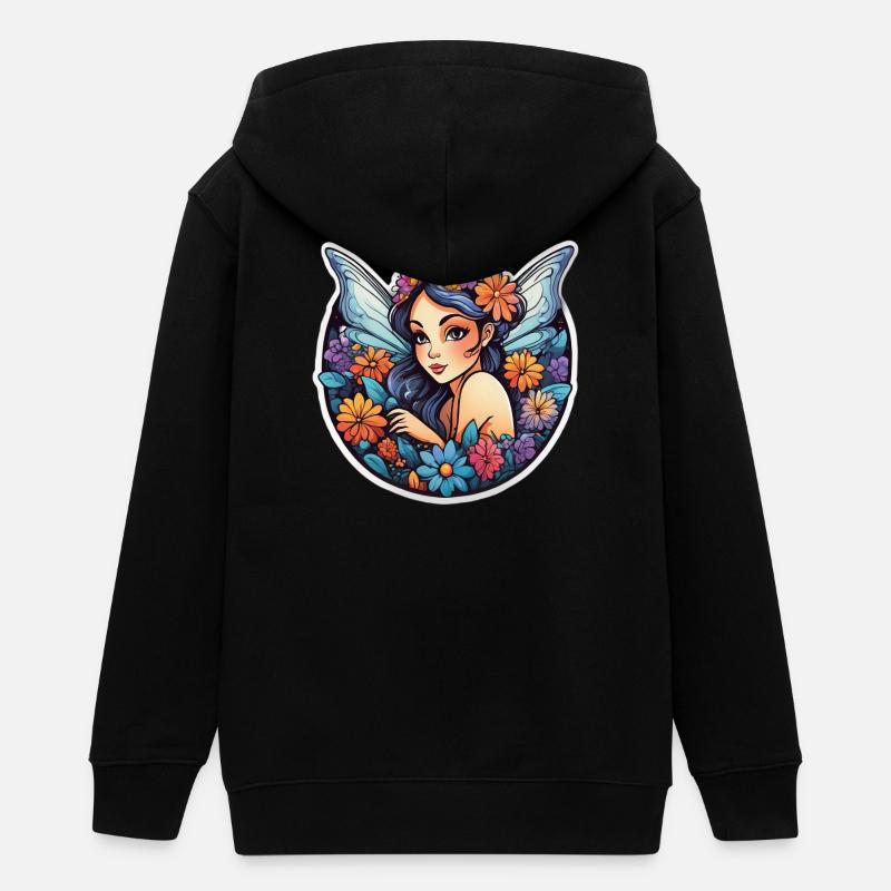 Féerie florale ailée - Veste à capuche ado bio Stanley/Stella - noir