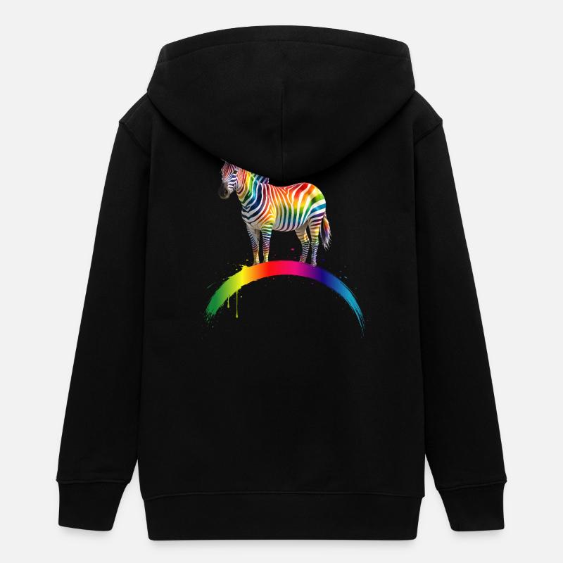 Design artistico a gradiente di zebra arcobaleno - Felpa con cappuccio con zip ragazzo bio di Stanley/Stella - nero