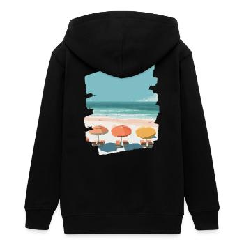Bunter Strand mit Sonnenschirmen - Teenager Organic Kapuzenjacke Mini Cultivator von Stanley/Stella - Schwarz - Hinten - AI Model Teenager Male light (155cm)