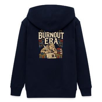 Medieval Marginalia. Strange - Teens Organic Zip-up Hoodie by Stanley/Stella - navy - Back - AI Model Teenager Male light (155cm)