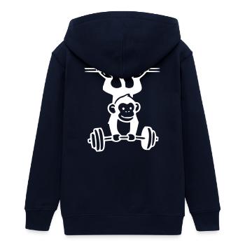 Primate Power -  Affe Gewichtheben (White) - Teenager Organic Kapuzenjacke Mini Cultivator von Stanley/Stella - Navy - Hinten - AI Model Teenager Male light (155cm)