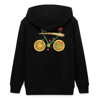 Fruchtiges Fahrraddesign mit Orangenscheiben - Teenager Organic Kapuzenjacke Mini Cultivator von Stanley/Stella - Schwarz - Hinten - AI Model Teenager Male light (155cm)