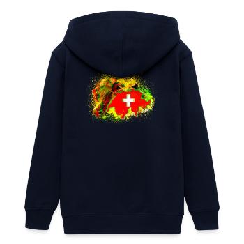 crazy switzerland - Teenager Organic Kapuzenjacke Mini Cultivator von Stanley/Stella - Navy - Hinten - AI Model Teenager Male light (155cm)