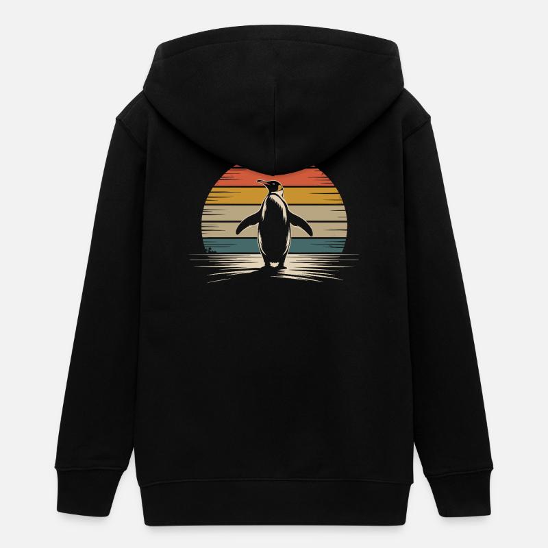 Silhouette de pingouin rétro avec fond de coucher de soleil - Veste à capuche ado bio Stanley/Stella - noir