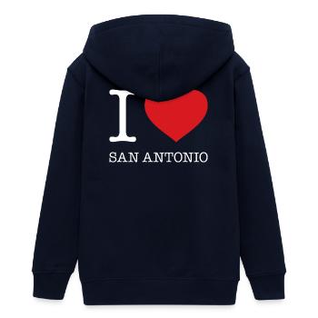 I love San Antonio - Teens Organic Zip-up Hoodie by Stanley/Stella - navy - Back - AI Model Teenager Male light (155cm)