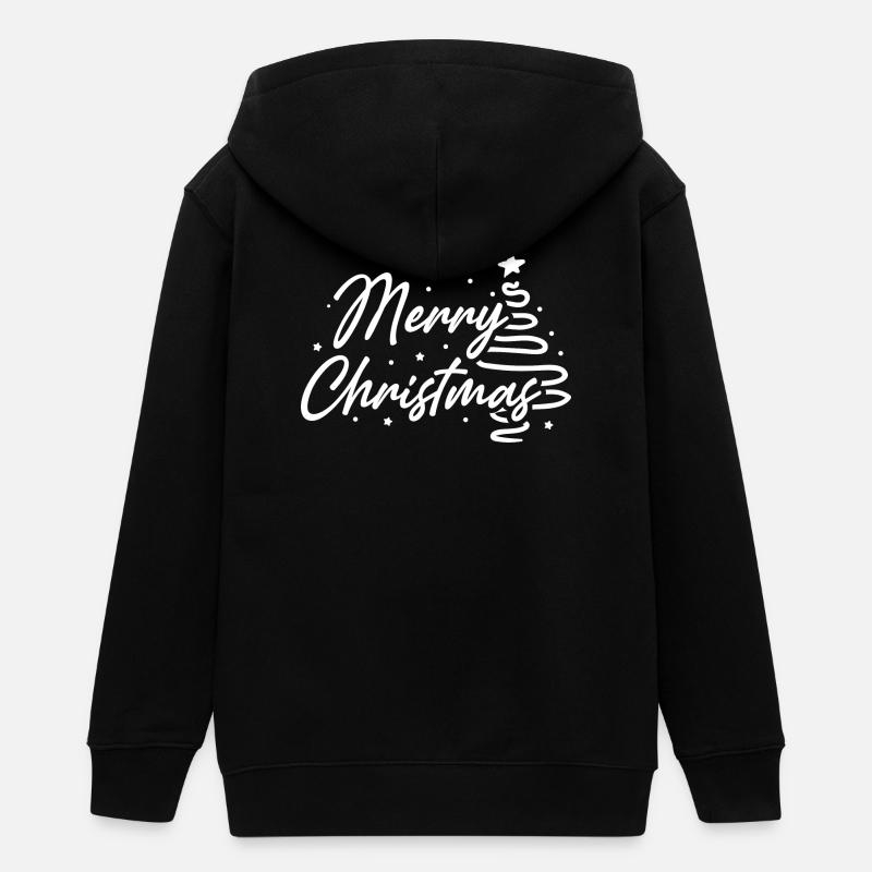 Merry Christmas Script Tree - Teens Organic Zip-up Hoodie by Stanley/Stella - black