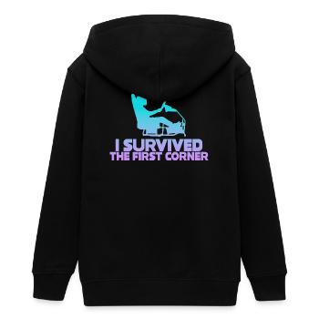 I Survived The First Corner - Teens Organic Zip-up Hoodie by Stanley/Stella - black - Back - AI Model Teenager Male light (155cm)