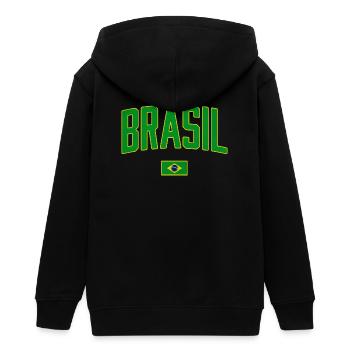 Brasil Vintage Schriftzug mit Flagge - Teenager Organic Kapuzenjacke Mini Cultivator von Stanley/Stella - Schwarz - Hinten - AI Model Teenager Male light (155cm)