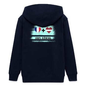 Hinweis Frankreich und Lettland 100% genial - Teenager Organic Kapuzenjacke Mini Cultivator von Stanley/Stella - Navy - Hinten - AI Model Teenager Male light (155cm)