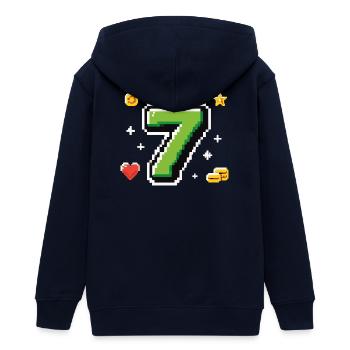 LEVEL 7 Pixel Shirt – Retro Gaming Birthday - Teens Organic Zip-up Hoodie by Stanley/Stella - navy - Back - AI Model Teenager Male light (155cm)