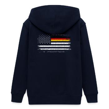Distressed US German Flag Blend - Teens Organic Zip-up Hoodie by Stanley/Stella - navy - Back - AI Model Teenager Male light (155cm)