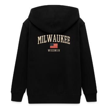 Milwaukee Wisconsin Vintage Banner - Teenager Organic Kapuzenjacke Mini Cultivator von Stanley/Stella - Schwarz - Hinten - AI Model Teenager Male light (155cm)