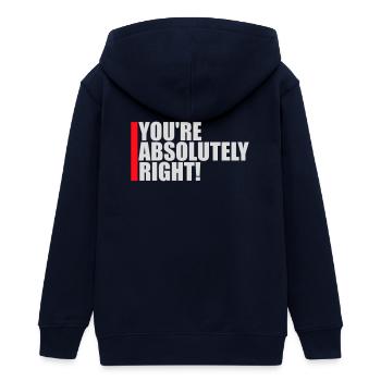 You're Absolutely Right Funny Sarcastic AI Logo - Teens Organic Zip-up Hoodie by Stanley/Stella - navy - Back - AI Model Teenager Male light (155cm)