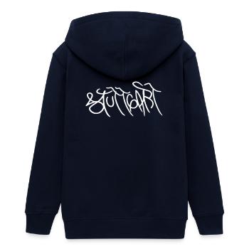 Stuttgart Graffiti Schrift - Teenager Organic Kapuzenjacke Mini Cultivator von Stanley/Stella - Navy - Hinten - AI Model Teenager Male light (155cm)