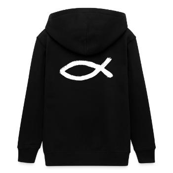 Jesusfisch weiß Ichthys Fisch Jesus - Teenager Organic Kapuzenjacke Mini Cultivator von Stanley/Stella - Schwarz - Hinten - AI Model Teenager Male light (155cm)