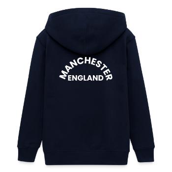 Texte du cercle de Manchester, Angleterre - Veste à capuche ado bio Stanley/Stella - marine - Dos - AI Model Teenager Male light (155cm)
