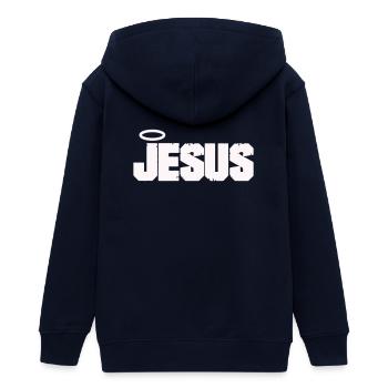 Jesus Schriftzug mit Heiligenschein - Teenager Organic Kapuzenjacke Mini Cultivator von Stanley/Stella - Navy - Hinten - AI Model Teenager Male light (155cm)