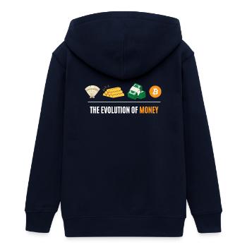 The evolution of money - Teens Organic Zip-up Hoodie by Stanley/Stella - navy - Back - AI Model Teenager Male light (155cm)