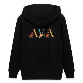 AVA Namenskunst mit gestickten Blumen - Teenager Organic Kapuzenjacke Mini Cultivator von Stanley/Stella - Schwarz - Hinten - AI Model Teenager Male light (155cm)
