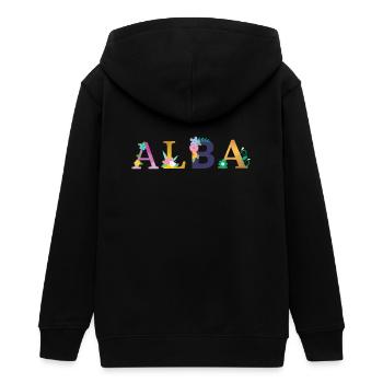 Nom de l’ALBA décoré de fleurs - Veste à capuche ado bio Stanley/Stella - noir - Dos - AI Model Teenager Male light (155cm)