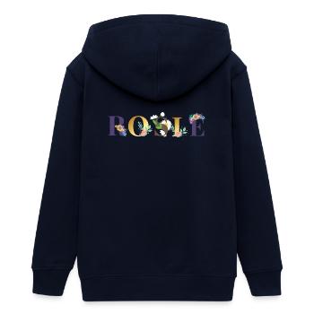 ROSIE Namenskunst mit gestickten Blumen - Teenager Organic Kapuzenjacke Mini Cultivator von Stanley/Stella - Navy - Hinten - AI Model Teenager Male light (155cm)