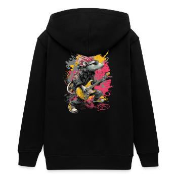 Punk Ratte mit Gitarre – Rock Art - Teenager Organic Kapuzenjacke Mini Cultivator von Stanley/Stella - Schwarz - Hinten - AI Model Teenager Male light (155cm)