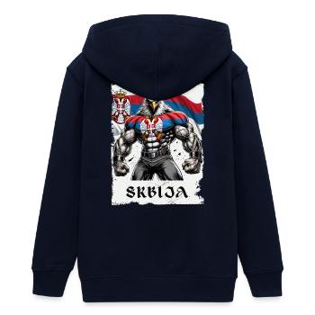 Serbien Adler Bodybuilding Design - Teenager Organic Kapuzenjacke Mini Cultivator von Stanley/Stella - Navy - Hinten - AI Model Teenager Male light (155cm)