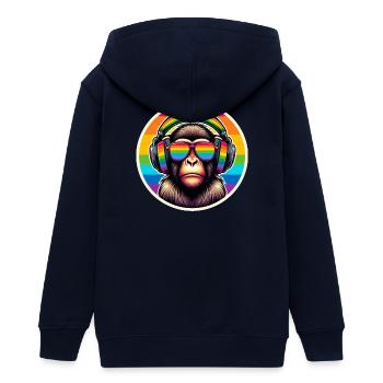 Affe Kopfhörer Brille Regenbogen bunt - Teenager Organic Kapuzenjacke Mini Cultivator von Stanley/Stella - Navy - Hinten - AI Model Teenager Male light (155cm)