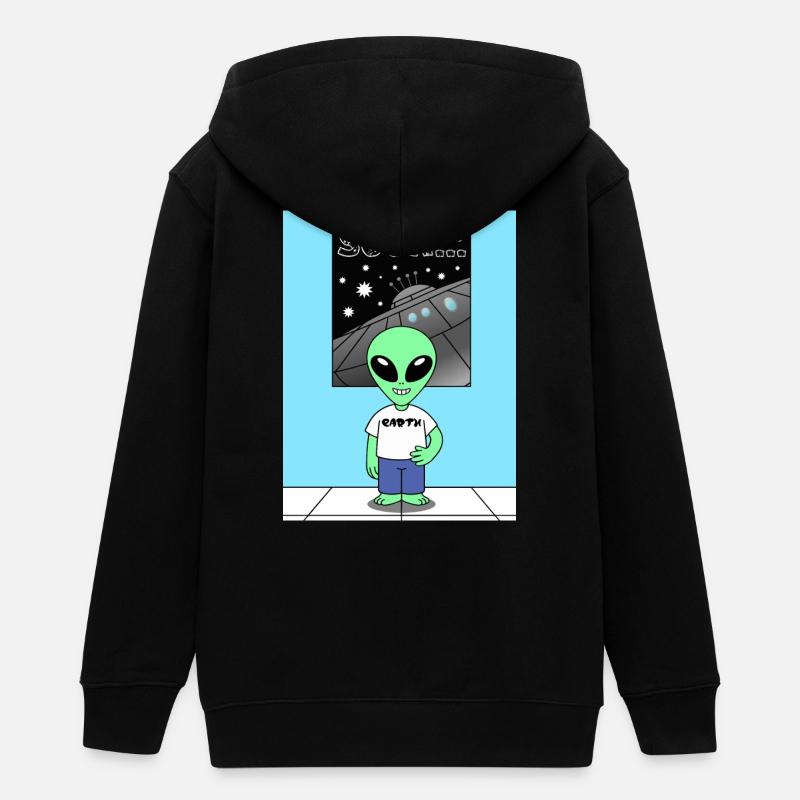 Alien devant le vaisseau spatial Terre - Veste à capuche ado bio Stanley/Stella - noir
