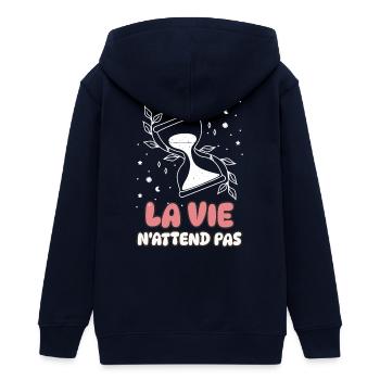 Life Doesn't Wait - Teens Organic Zip-up Hoodie by Stanley/Stella - navy - Back - AI Model Teenager Male light (155cm)
