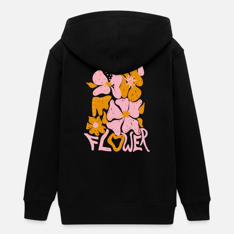 Fleur rose - Veste à capuche ado bio Stanley/Stella - noir
