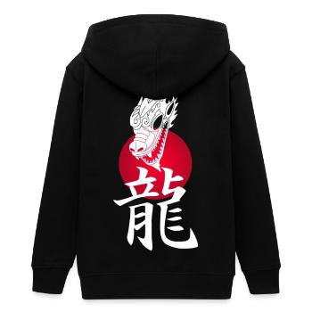 Dragon blanc japonais et soleil rouge - Veste à capuche ado bio Stanley/Stella - noir - Dos - AI Model Teenager Male light (155cm)