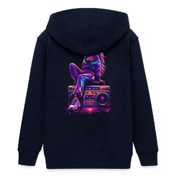 Femme décontractée sur la radio-cassette dans le style années 80 - Veste à capuche ado bio Stanley/Stella - noir - Dos - AI Model Teenager Male light (155cm)
