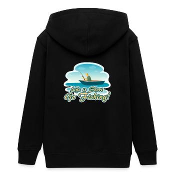 « Life is Short Go Fishing » - Bateau pêcheur cadeau - Veste à capuche ado bio Stanley/Stella - noir - Dos - AI Model Teenager Male light (155cm)