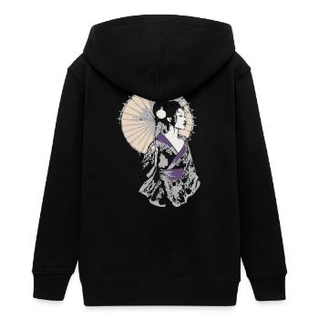 Geisha Elegance mit Sonnenschirm - Teenager Organic Kapuzenjacke Mini Cultivator von Stanley/Stella - Schwarz - Hinten - AI Model Teenager Male light (155cm)