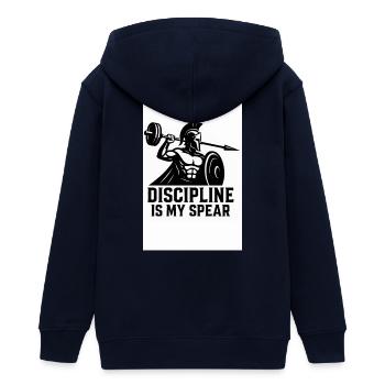 Spartan Discipline – Langhantel Speer - Teenager Organic Kapuzenjacke Mini Cultivator von Stanley/Stella - Navy - Hinten - AI Model Teenager Male light (155cm)